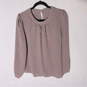 5/$25 Shein Nude Taupe Textured Dots Long Sleeve Blouse L